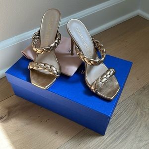 Stuart Weitzman braida aleena heels 36.5 6B liquid metallic gold